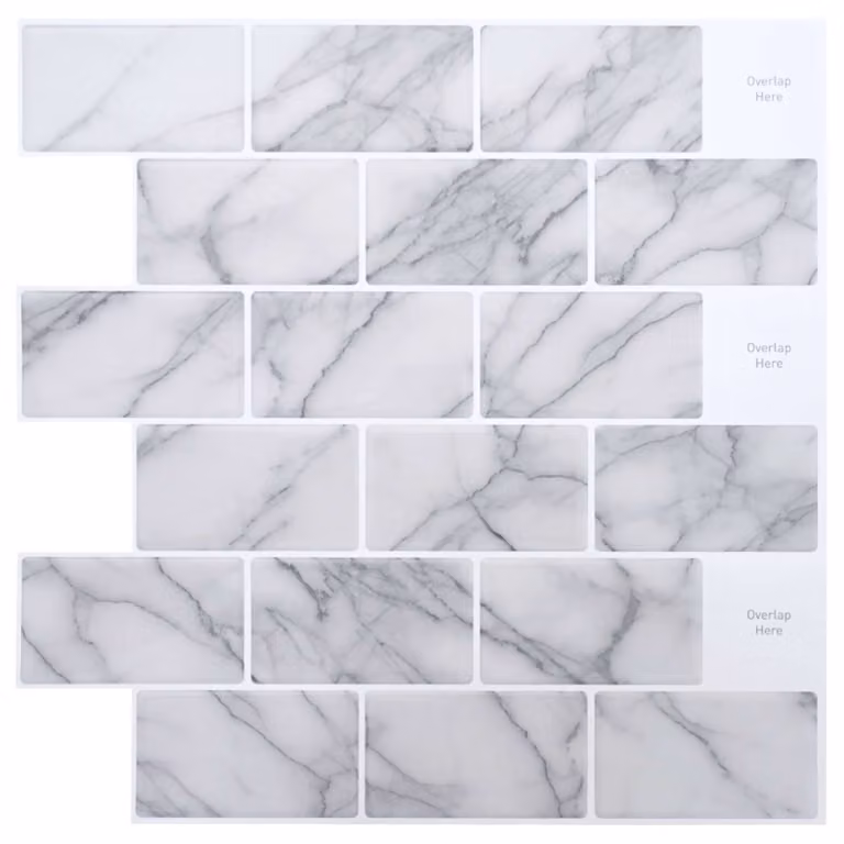 Set di 10 piastrelle metro vidaXL effetto marmo bianco lucido per parete, L/P: 30 x 30 cm