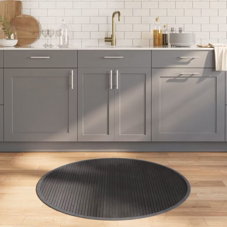 Tappeto rotondo moderno vidaXL in bambù e polipropilene, colore grigio, Diametro: 100 cm
