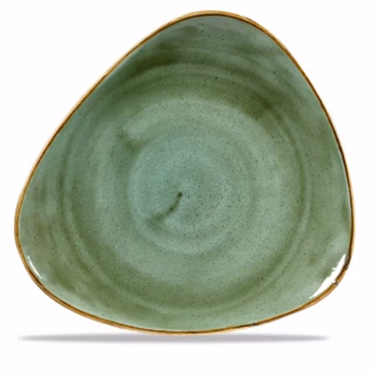 Piatto piano triangolare in porcellana verde stone, diam. 23cm, 12 pezzi