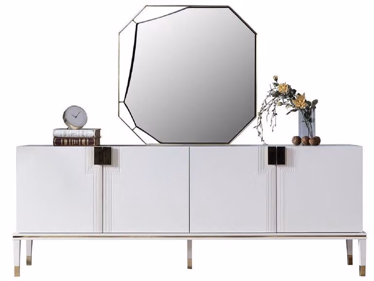 Casa Padrino set di mobili bianco / oro - 1 credenza con 4 ante e 1 specchio - Mobili moderni in legno massiccio - Collezione