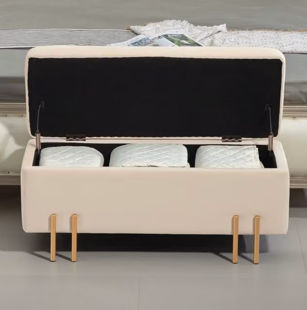 Panca contenitore beige in poliestere 100 x 40 x 42 cm