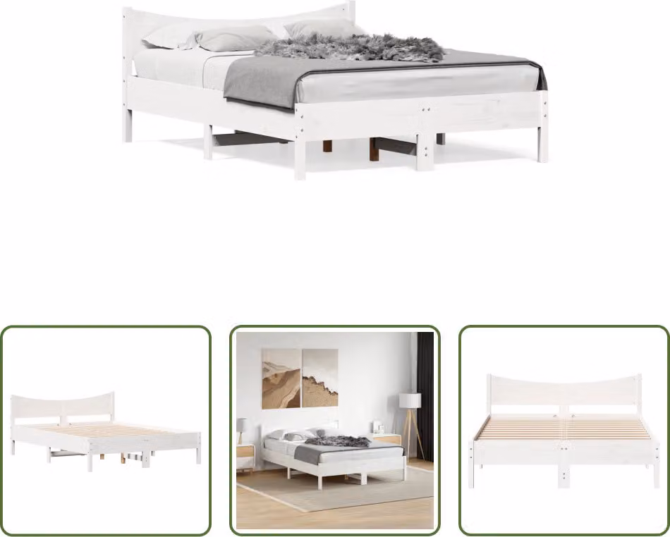 The Living Store Letto in legno massiccio bianco 135x190 cm pino