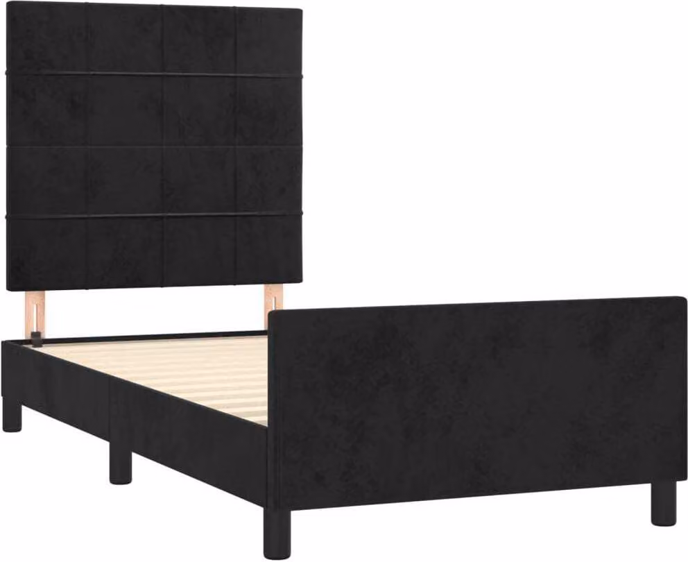 Giroletto con Testiera Nero 90x190 cm in Velluto