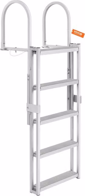 Scaletta per Pontile Retrattile 5 Gradini in Alluminio Portata 158 kg Altezza Regolabile 1700-2005 mm per Barca e Piscina
