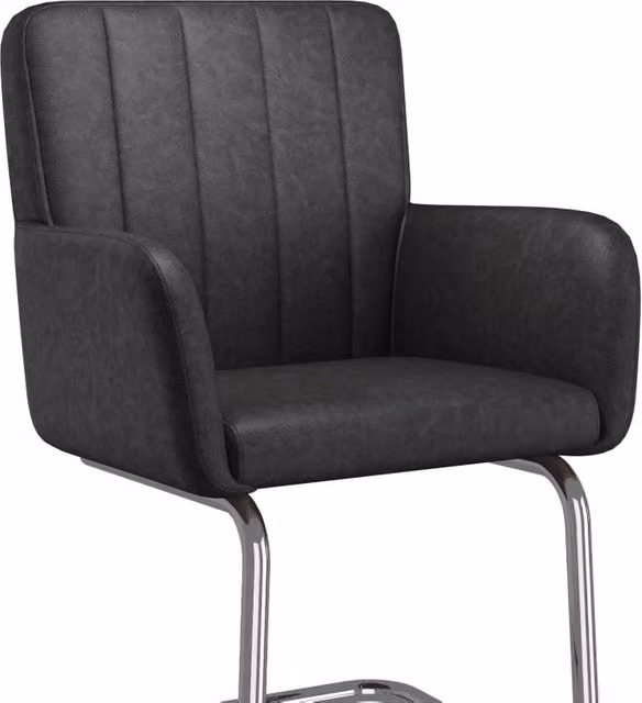 Set di 6 Sedie da Pranzo in Ecopelle Nera con Gambe in Metallo a Zig-Zag e Schienale Verticale
