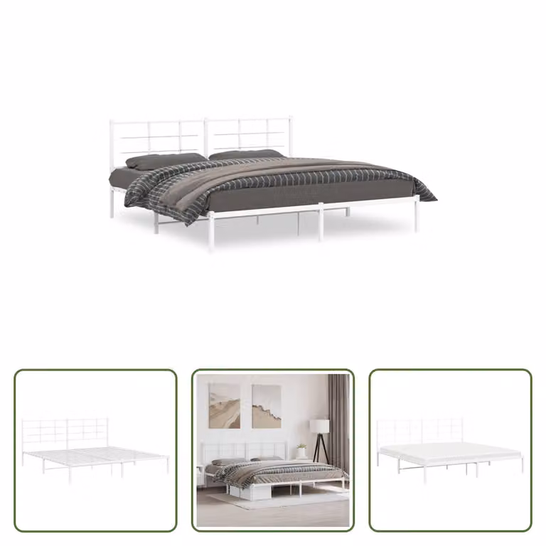 The Living Store Struttura letto con testiera in metallo bianco 200x200 cm