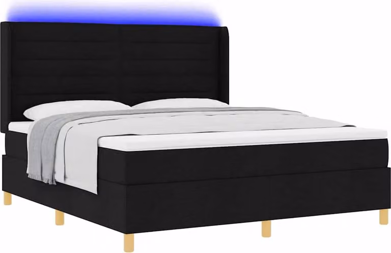 Letto a molle con strisce LED Nero 180 x 200 cm Tessuto