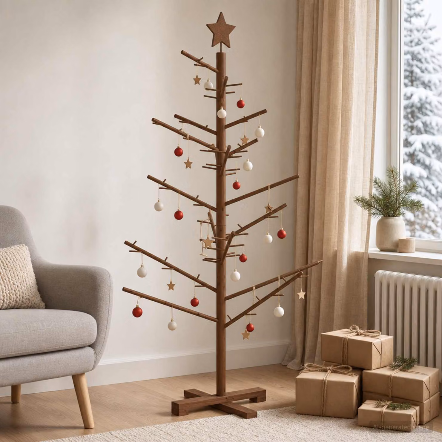 vidaXL Albero di Natale in legno 125 cm Bambù e legno di pino massello