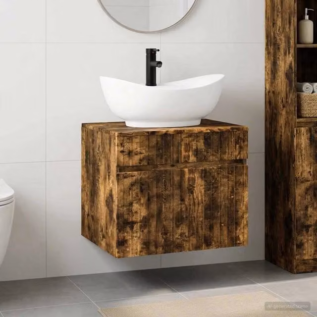 Set di mobili per il bagno sospeso vidaXL in legno rovere color marrone con finitura opaca e design minimalista L/P/H: 59 x 44,5 x 27,5 cm