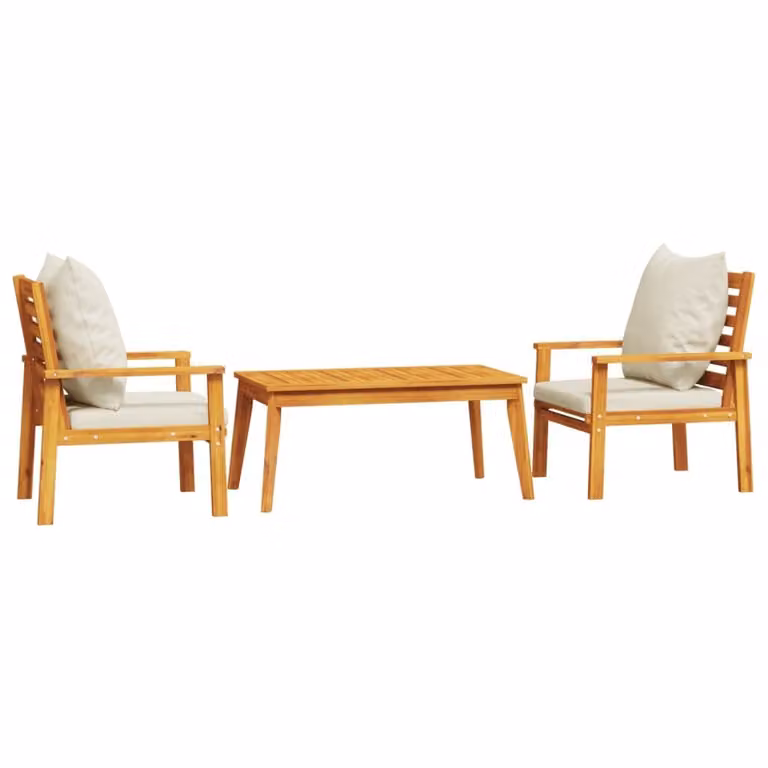 Set Mobili da Giardino 3pz con Cuscini Legno Massello di Acacia