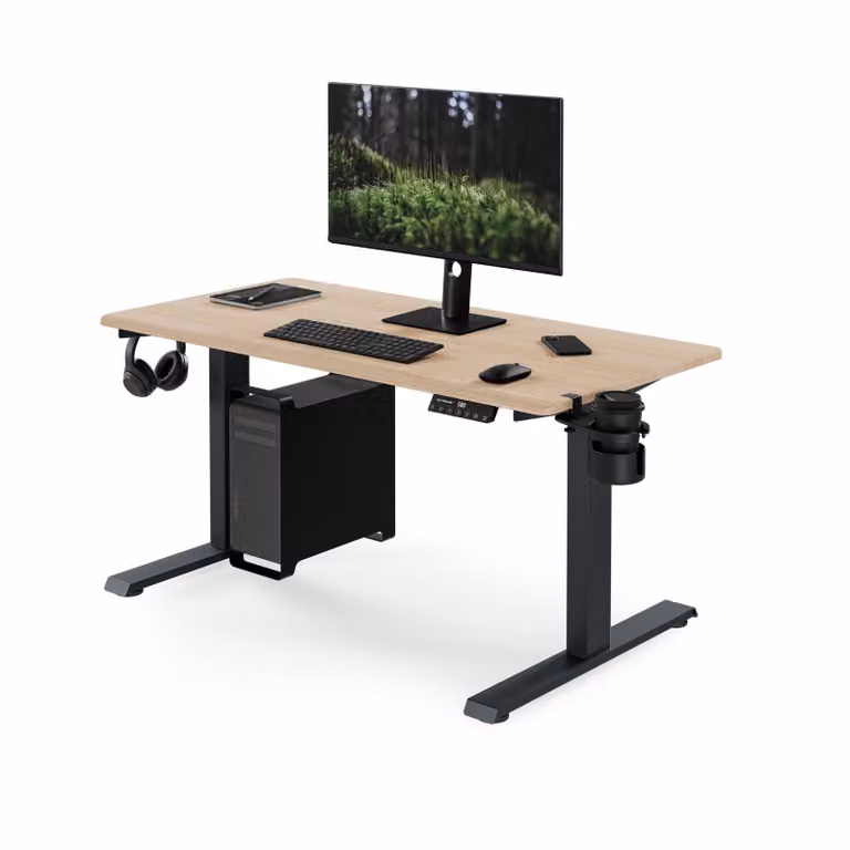 Scrivania ergonomica, regolabile in altezza, colore antracite/effetto legno Sonoma: 120 x 60 cm: ARIA