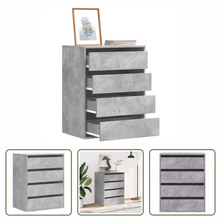 The Living Store Cassettiera in cemento grigio 60x41x76 cm Materiale in legno