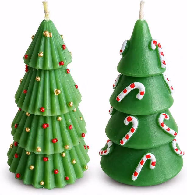 Candela albero di Natale 14 cm inodore in paraffina, decoro assortito