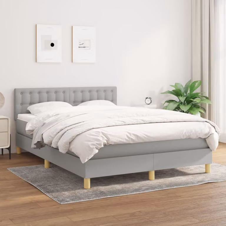 vidaXL Letto Ibrido con Giroletto a Molle e Materasso in Tessuto Grigio e Bianco L/P: 140 x 200 cm