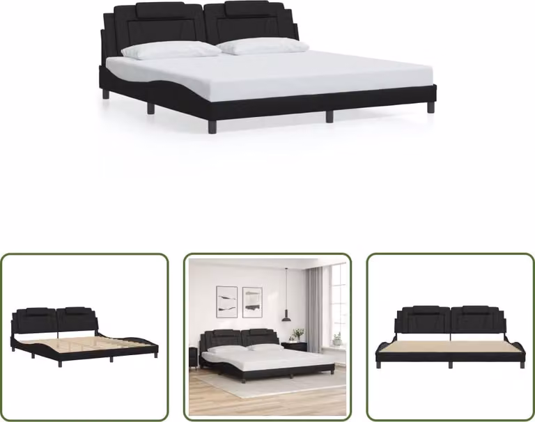The Living Store Struttura letto con testiera nera 200x200 cm in ecopelle