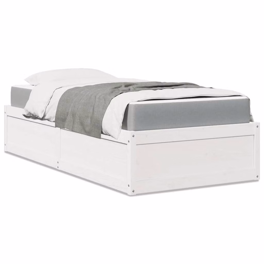 Letto con Materasso vidaXL in Legno Massello di Pino Bianco e Grigio L/P/H: 200 x 90 x 37 cm
