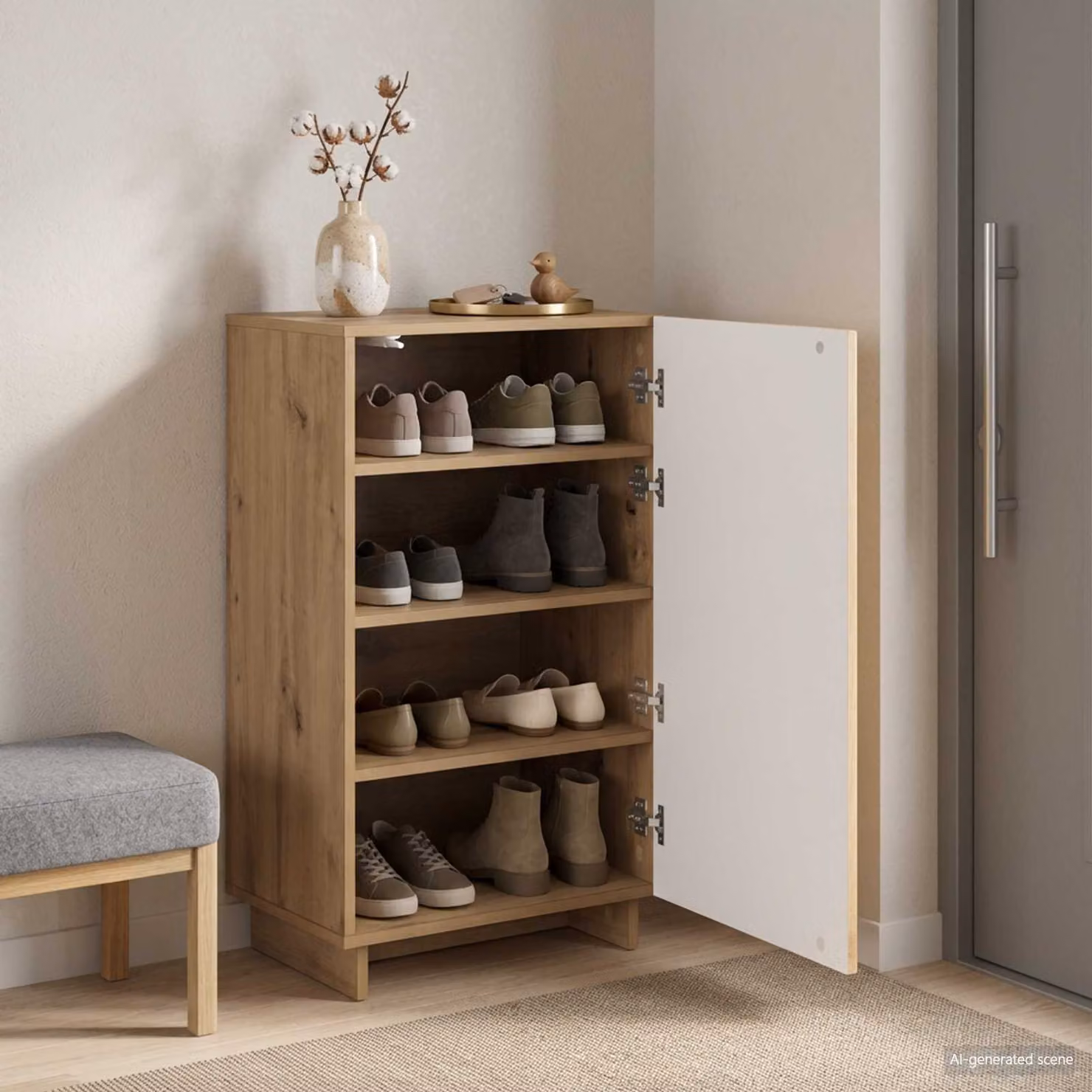 Scarpiera moderna vidaXL in legno rovere con ante a battente, L/P/H: 48 x 38 x 87,5 cm