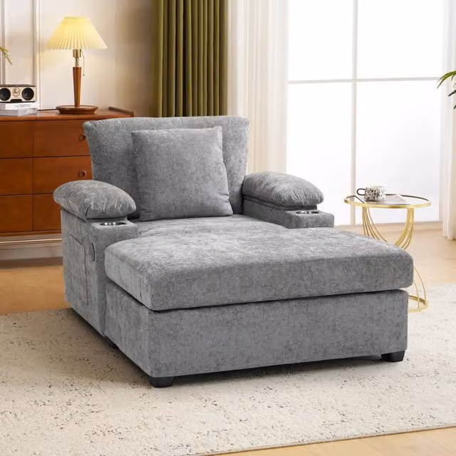 Chaiselongue con pouf trasformabile in cheniglia grigia