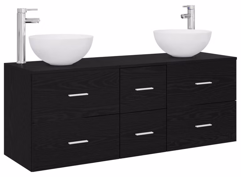 Set di mobili da bagno, 3 pezzi, in legno effetto rovere nero, dimensioni 49,5 x 35 x 63 cm