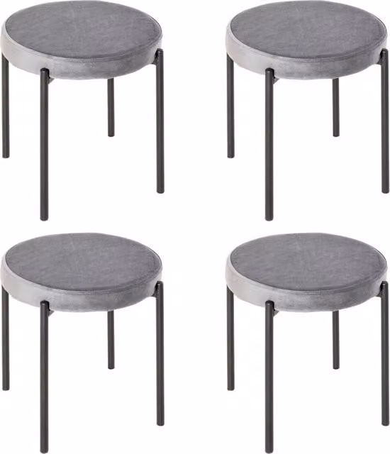 Set di 4 sgabelli da pranzo XYLO in velluto grigio e metallo impilabili per cucina e soggiorno