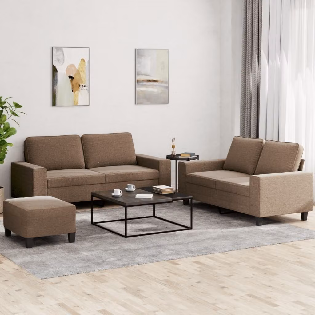 Maison Exclusive - Set divano 3 pezzi in tessuto marrone