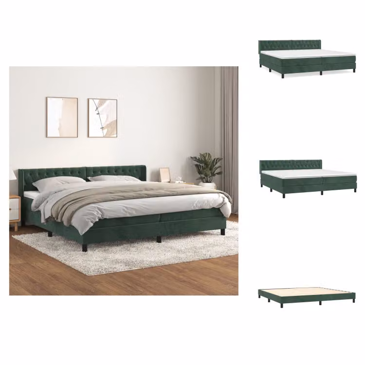 vidaXL Letto a molle con materasso verde scuro 200x200 cm in velluto - Letti e strutture letto