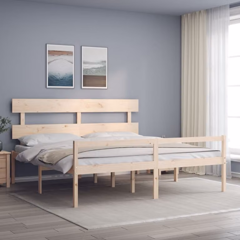 Letto per anziani vidaXL in legno massello di pino con testiera, stile rustico, L/P: 200 x 200 cm