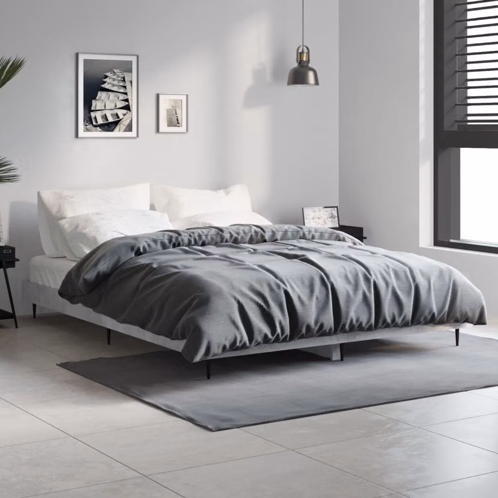 The Living Store Struttura per letto in cemento grigio 140x190 cm Materiale a base di legno