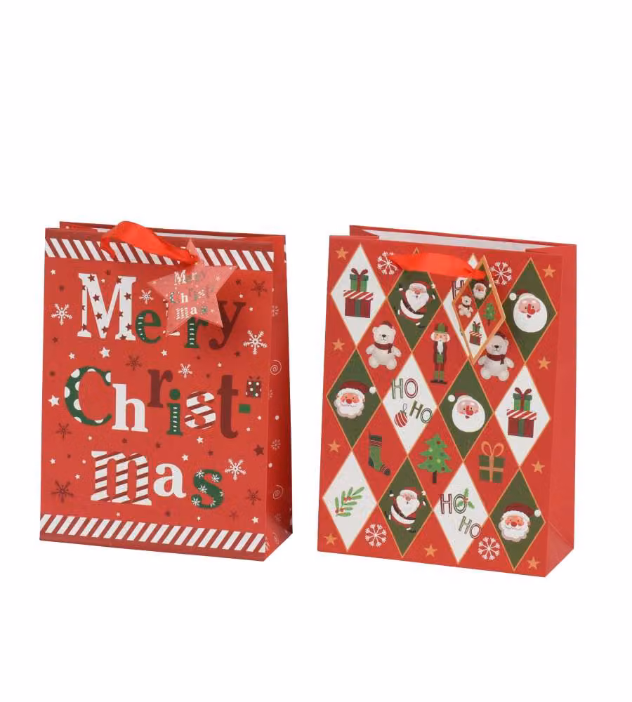 Busta regalo natalizia rossa 12x6.5x16 cm con manico - Carta FSC