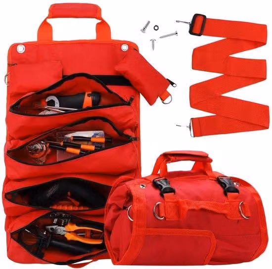 Organizer portatile pieghevole Unyqoos® con tasche removibili: trasportabile, 4 scomparti grandi, 2 tasche removibili, 5 tasche esterne, realizzato in Oxford-PVC, con cerniere in acciaio inossidabile