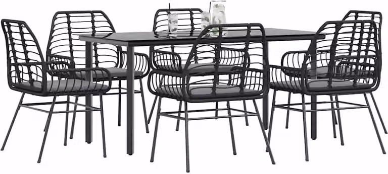 Maison Exclusive - Set Pranzo da Giardino 7 pz Nero con Cuscini Polyrattan Vetro