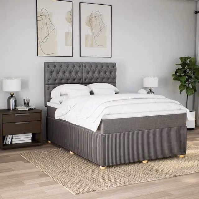 Letto Ibrido Moderno vidaXL con Struttura in Legno di Pino e Materasso in Tessuto Beige, Grigio e Bianco L/P: 160 x 200 cm – 1