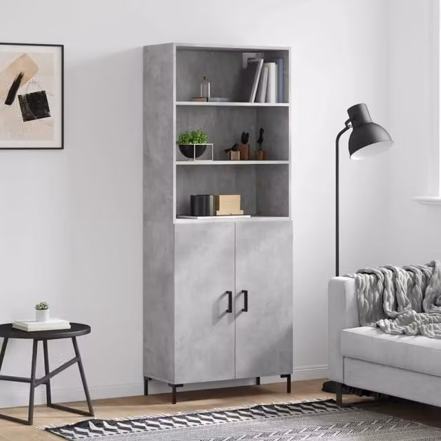 Credenza moderna vidaXL in legno e metallo grigio L: 69,5 cm, P: 34 cm, H: 180 cm – 1