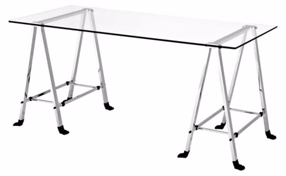 Scrivania Casa Padrino in stile Art Déco esclusiva scrivania da ufficio realizzata in nichel, ferro e vetro, dimensioni 170 x 80 x altezza 77 cm