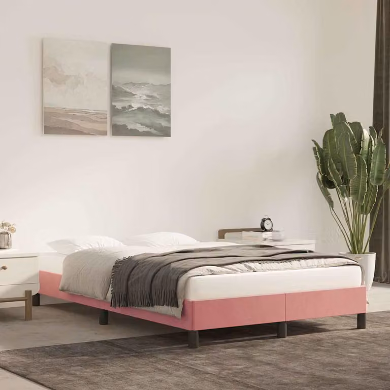 Giroletto vidaXL in velluto rosa con struttura in legno, L/P/H: 200 x 120 x 25 cm