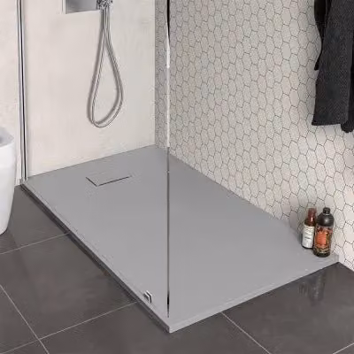 Piatto doccia rettangolare Agorà in resina grigio effetto pietra, riducibile, L: 80 cm, P: 170 cm