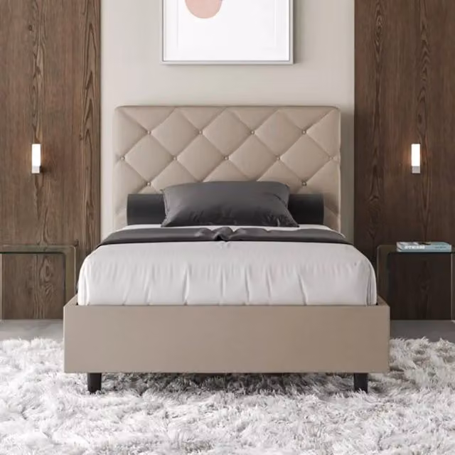 Letto una piazza e mezza con contenitore Ityhome Priya imbottito in similpelle beige L/P/H: 120 x 200 cm