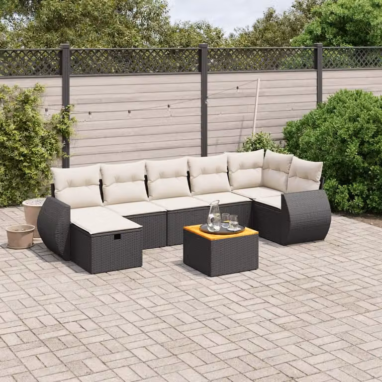 vidaXL Set Divani da Giardino a L con Cuscini 8 pz Nero in Polyrattan e Acciaio