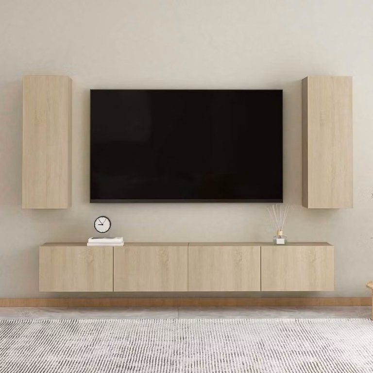 Set di mobili TV moderno vidaXL in legno multistrato color rovere, 4 pezzi, da appendere alla parete per il tuo soggiorno