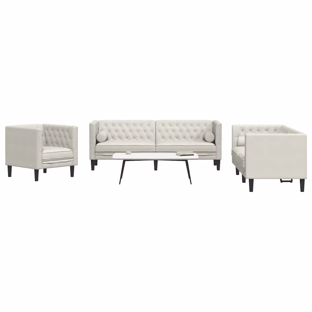 Set di Divani Chesterfield vidaXL in Velluto Beige con Cuscini, Composto da 1 Divano a 3 Posti e 1 Divano a 2 Posti