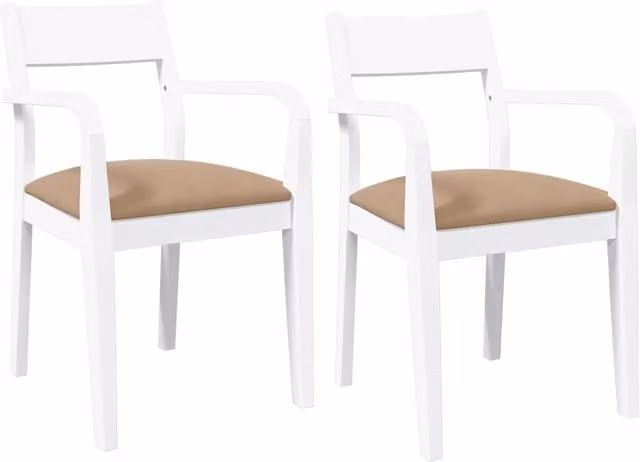 Set di 2 sedie da pranzo moderne in legno di Hevea bianco e marrone con braccioli e seduta in tessuto
