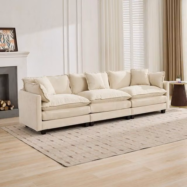 Divano 3 posti ¨C Minimal ¨C tessuto chenille beige imbottito con cuscini