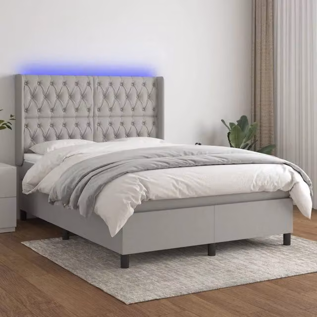 Letto Ibrido con Materasso e Illuminazione LED vidaXL in Tessuto Grigio, L/P: 140 x 200 cm – 1