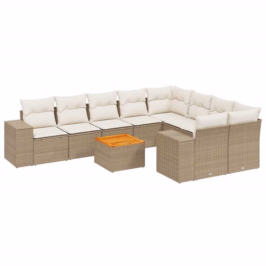 Set Divano da Giardino 10 pz con Cuscini Beige in Polyrattan