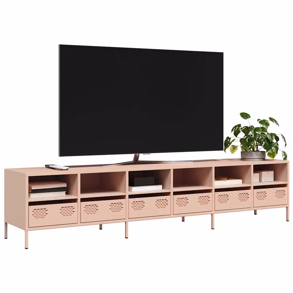 Mobile TV vidaXL Rosa in Metallo con Scomparti Media L: 202 cm, P: 39 cm, H: 43,5 cm