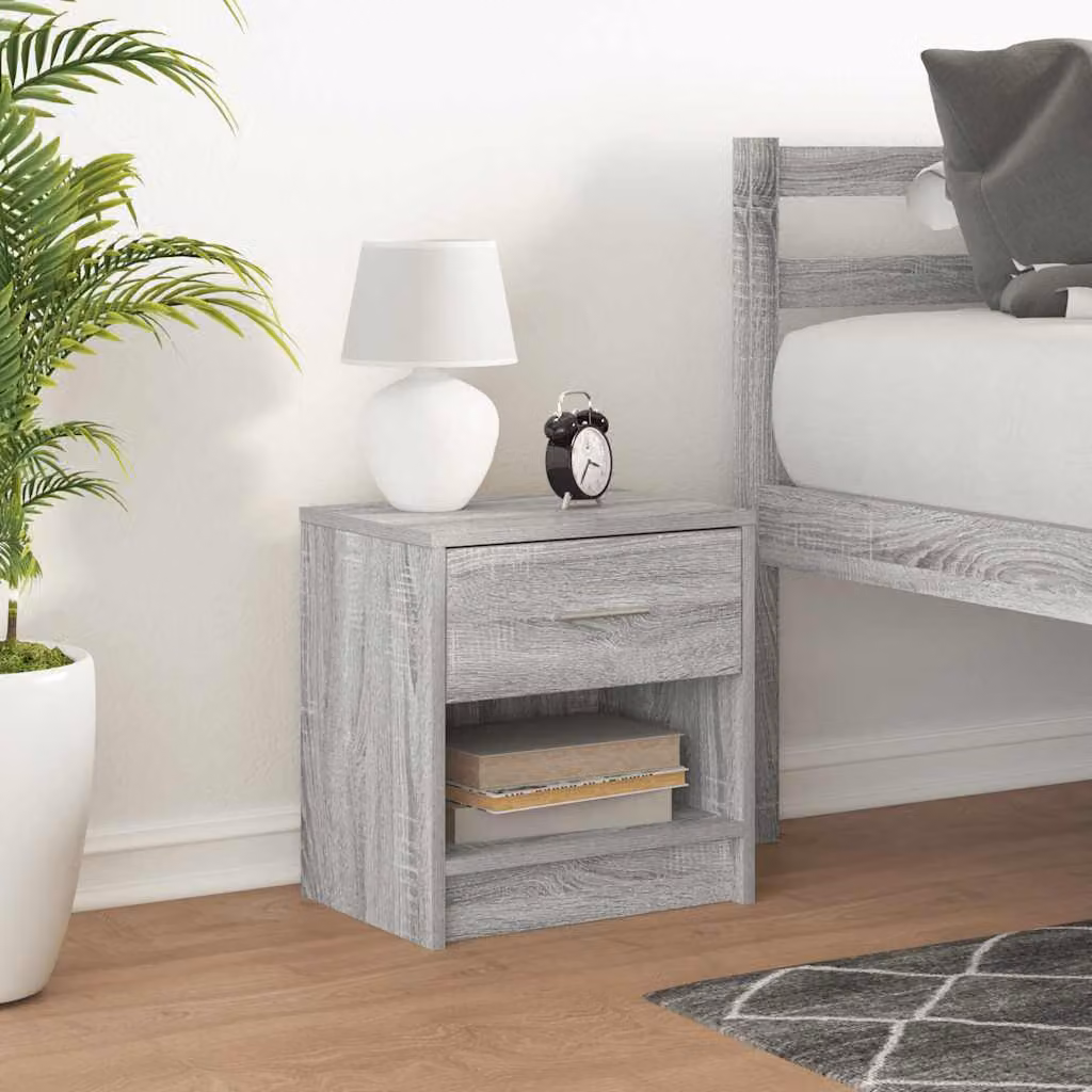 Comodino con Cassetto vidaXL Grigio e Nero Moderno L: 39 cm, P: 28 cm, H: 41 cm
