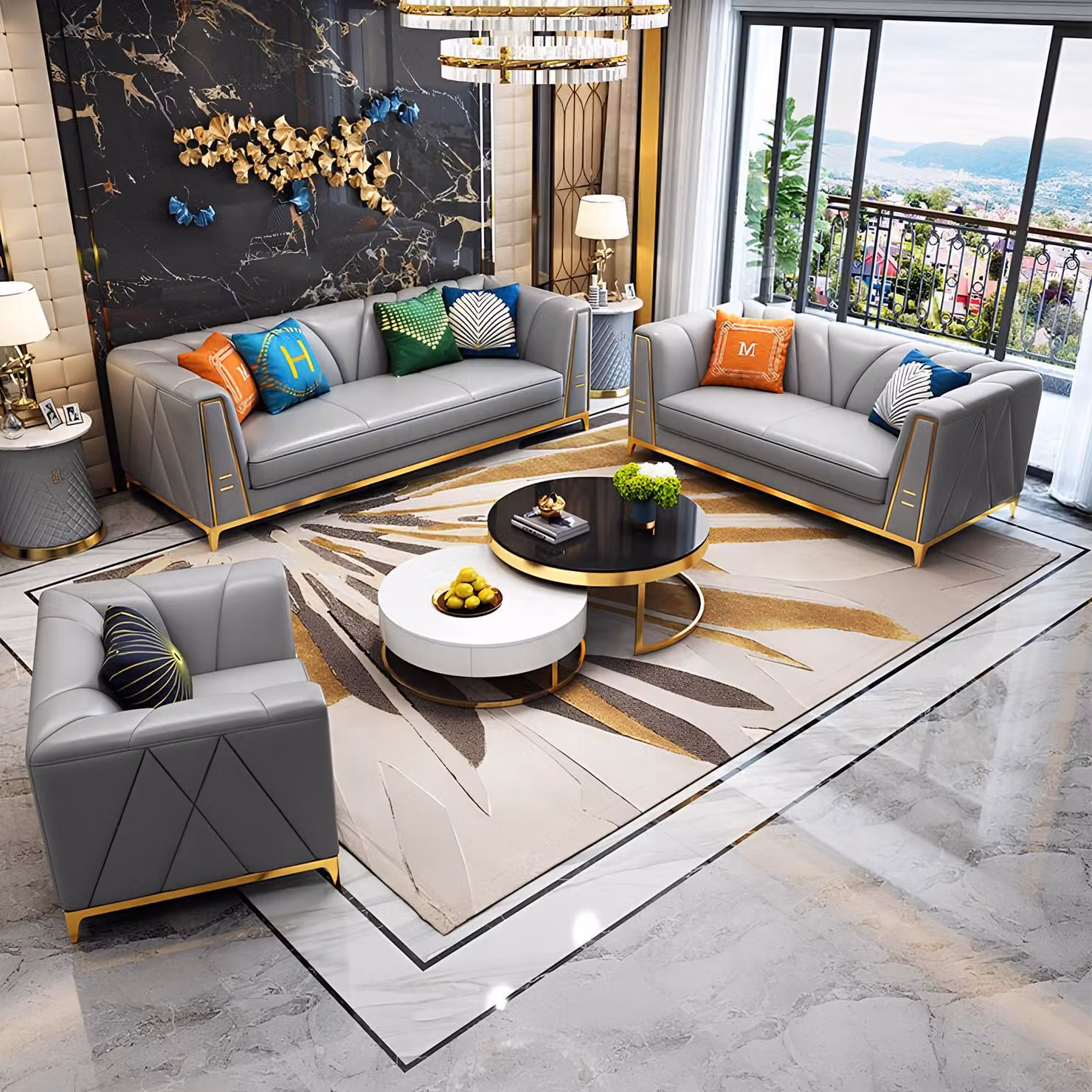 Sofagarnitur Polster Sitz Garnituren 2tlg. Set 3+2 Sitzer Couch Ledersofa
