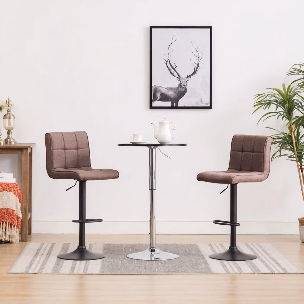 Set di 2 sgabelli da bar vidaXL in tessuto grigio con base in metallo e seduta girevole a 360 gradi
