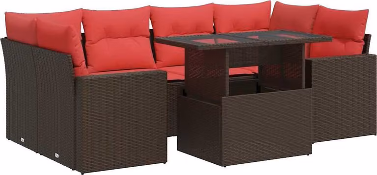 Set Divani Giardino 7 pz con Cuscini Marrone Polyrattan Acacia