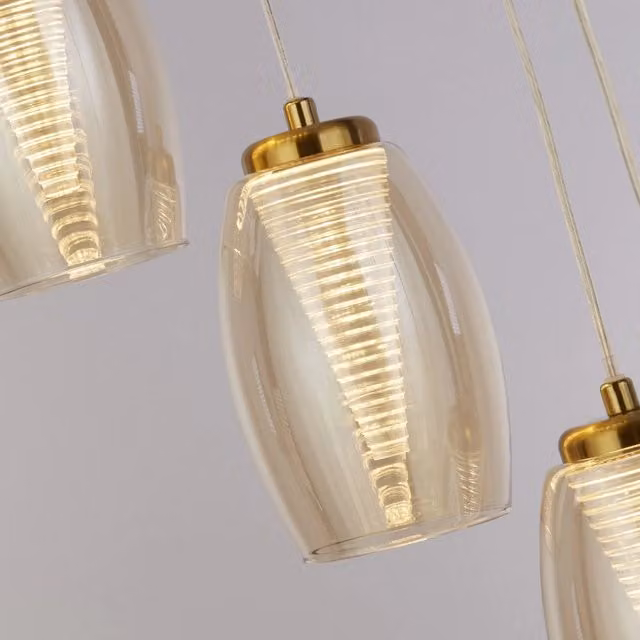 Lampadario a sospensione contemporaneo Searchlight in metallo bronzo e vetro trasparente con LED 5,33W 3000K luce bianca calda